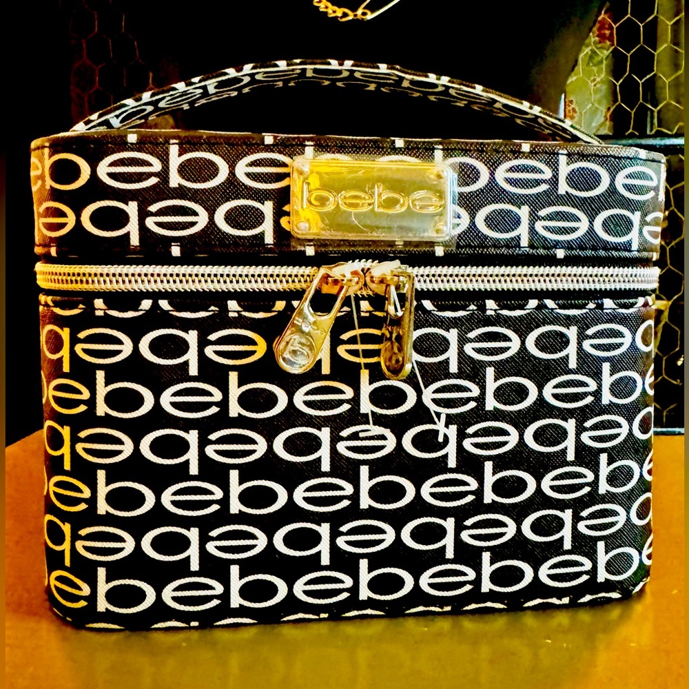 Bebe Black & White Logo Vanity Train Case Hard Sided